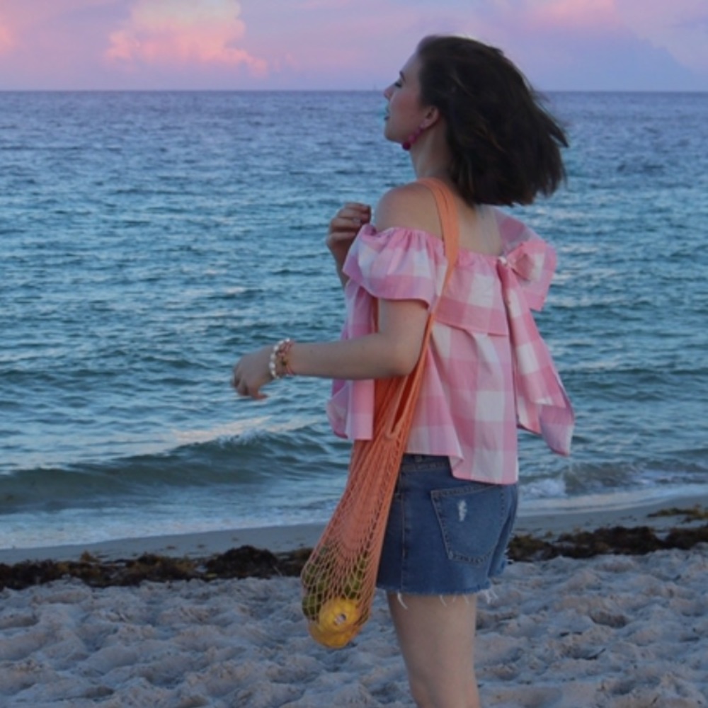 Cute pink gingham open BACK top